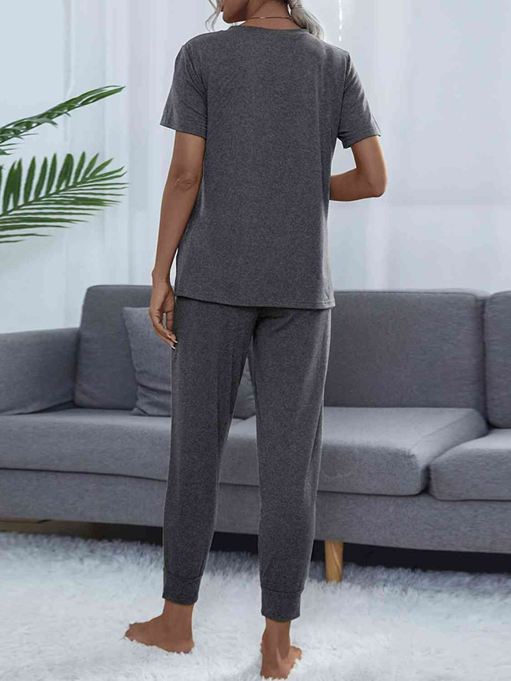 Round Neck Short Sleeve Top and Pants Set  Shop One Place