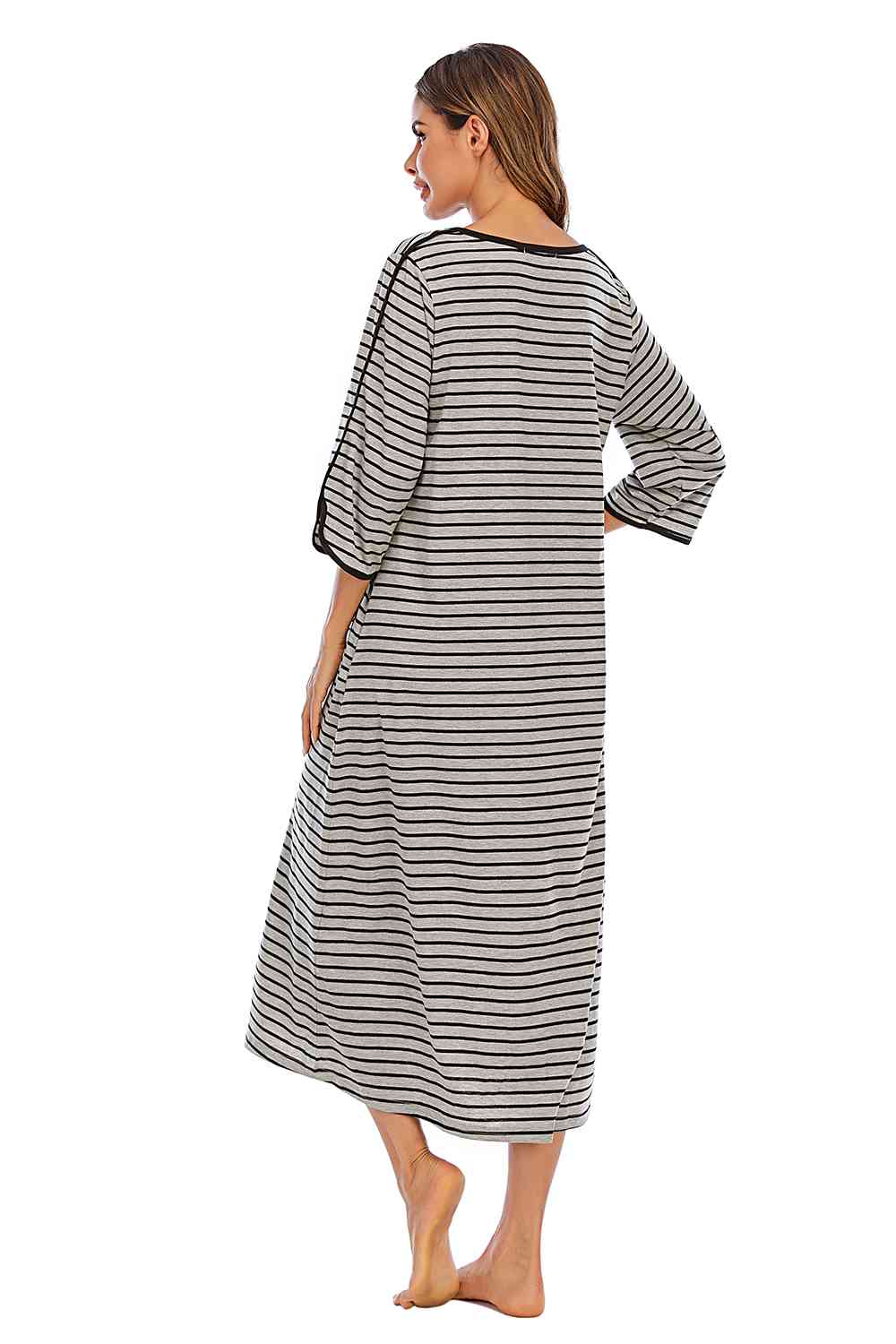 Round Neck Three-Quarter Sleeve Midi Night Dress  Shop One Place