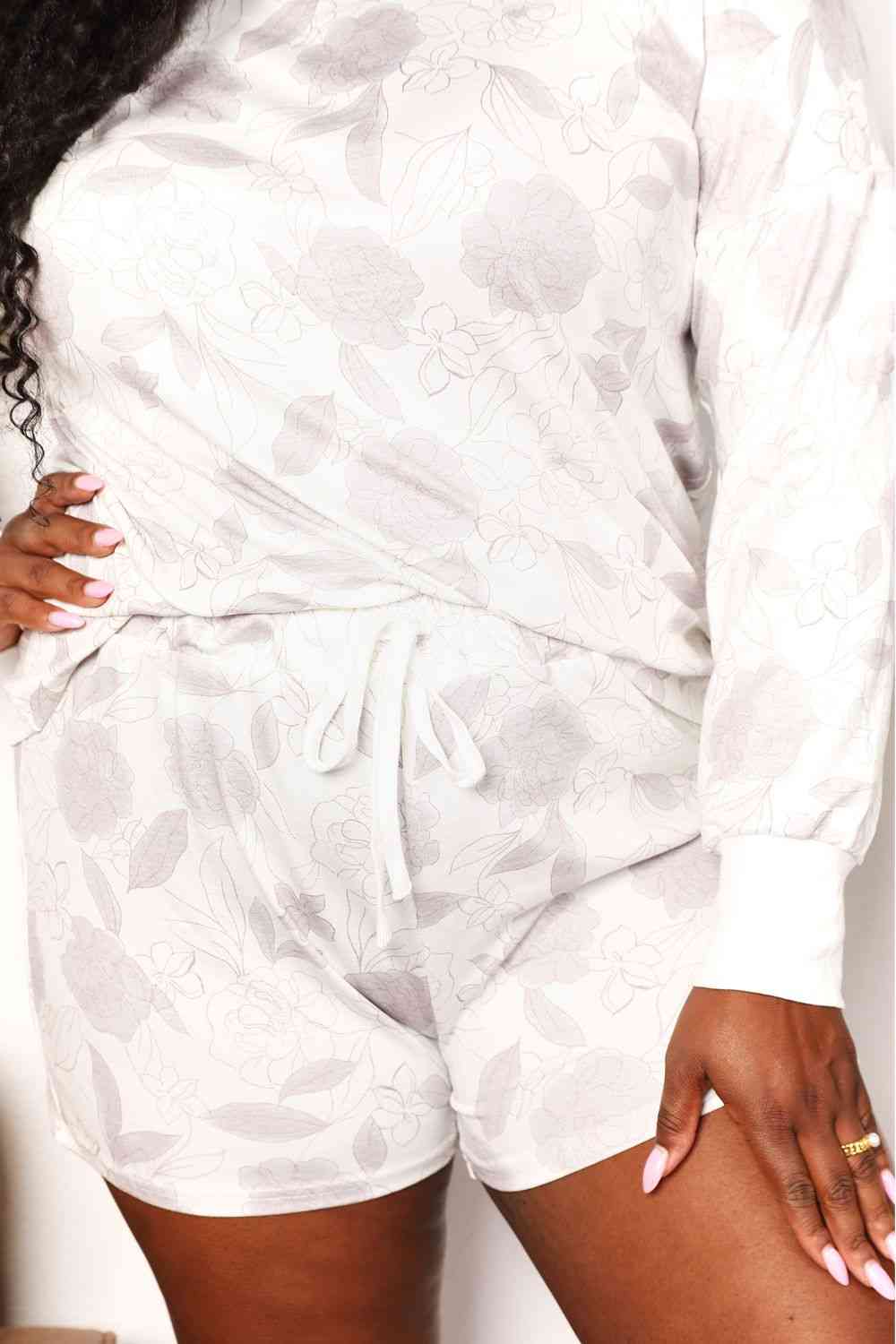 Double Take Floral Long Sleeve Top and Shorts Loungewear Set  Shop One Place