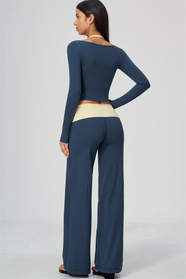 Conjunto de 2 piezas Cascade: camiseta de manga larga y pantalones de pierna recta con bloques de color