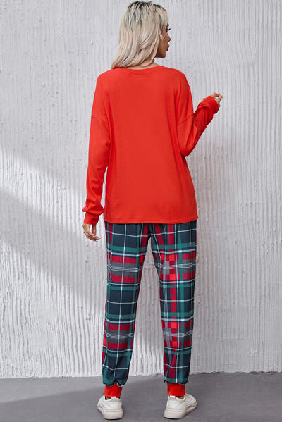ALL IS BRIGHT Round Neck Top and Plaid Pants Lounge Set  Shop One Place