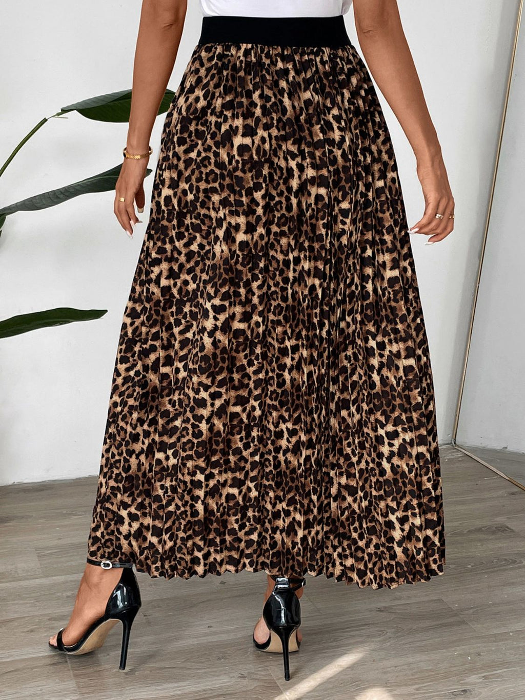 Falda larga plisada de leopardo Perfee