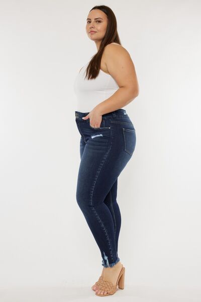 Jeans Kancan de tallas grandes, con efecto bigote de gato, bajo sin rematar y cintura alta