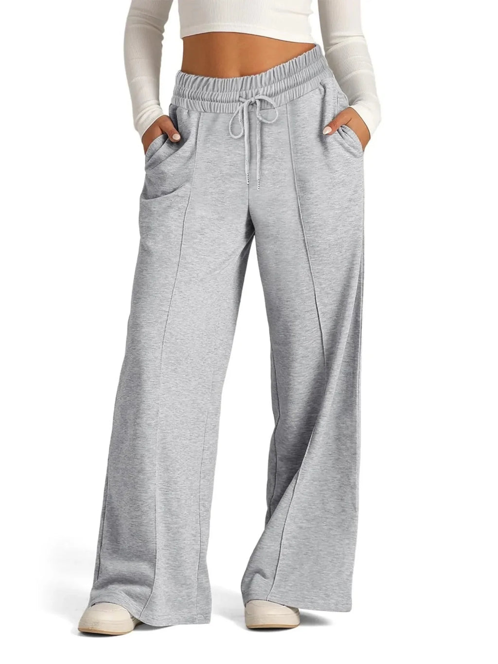 Pantalones de pierna ancha de talla grande, con cordón y ajuste relajado