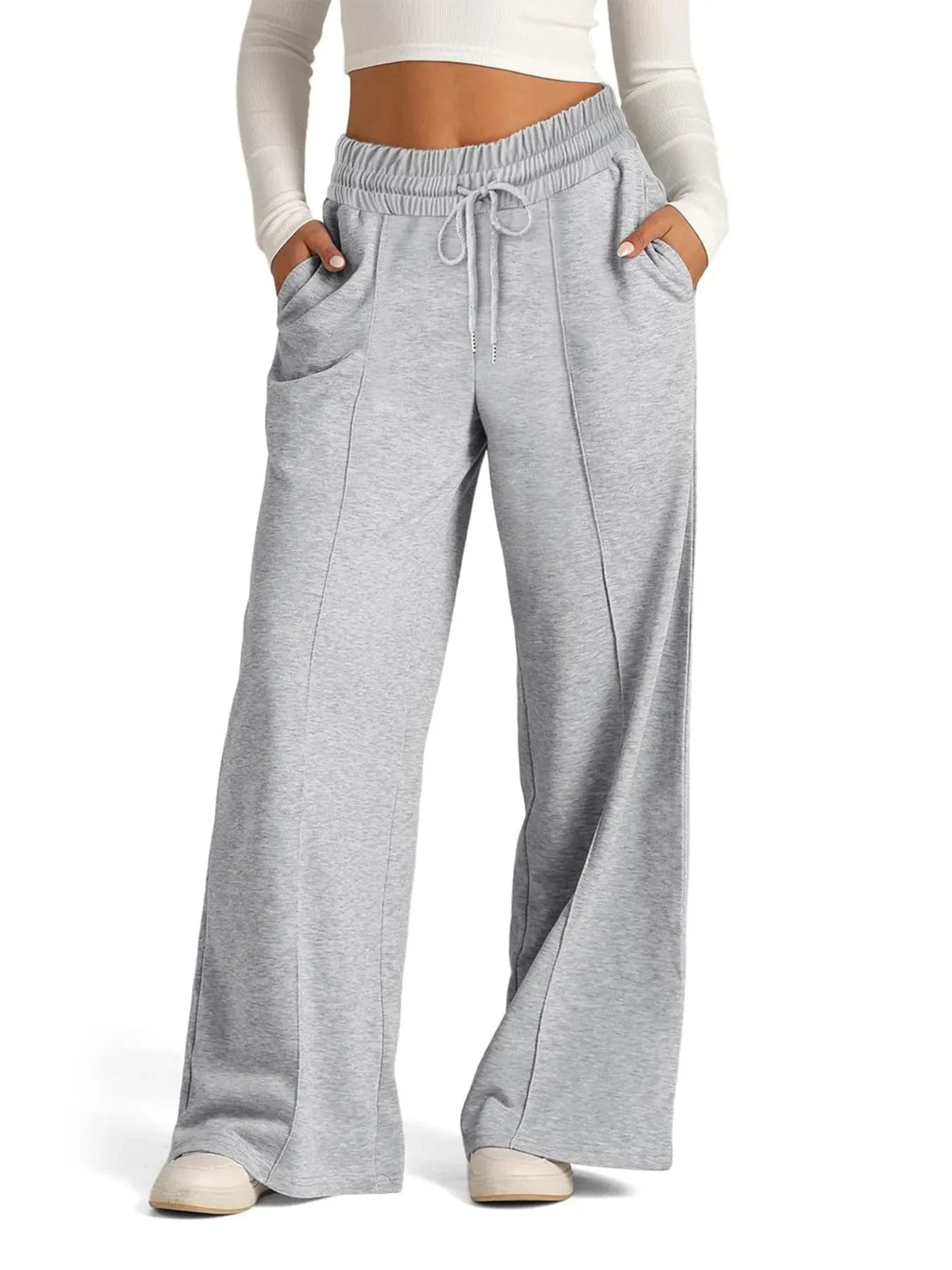 Pantalones de pierna ancha de talla grande, con cordón y ajuste relajado