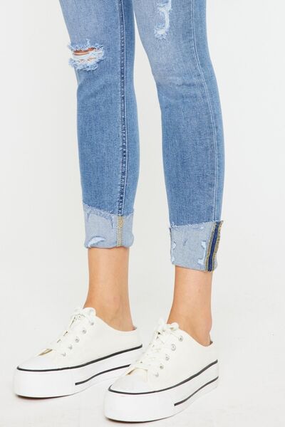 Jeans Kancan desgastados con efecto bigotes de gato y bragueta de botones