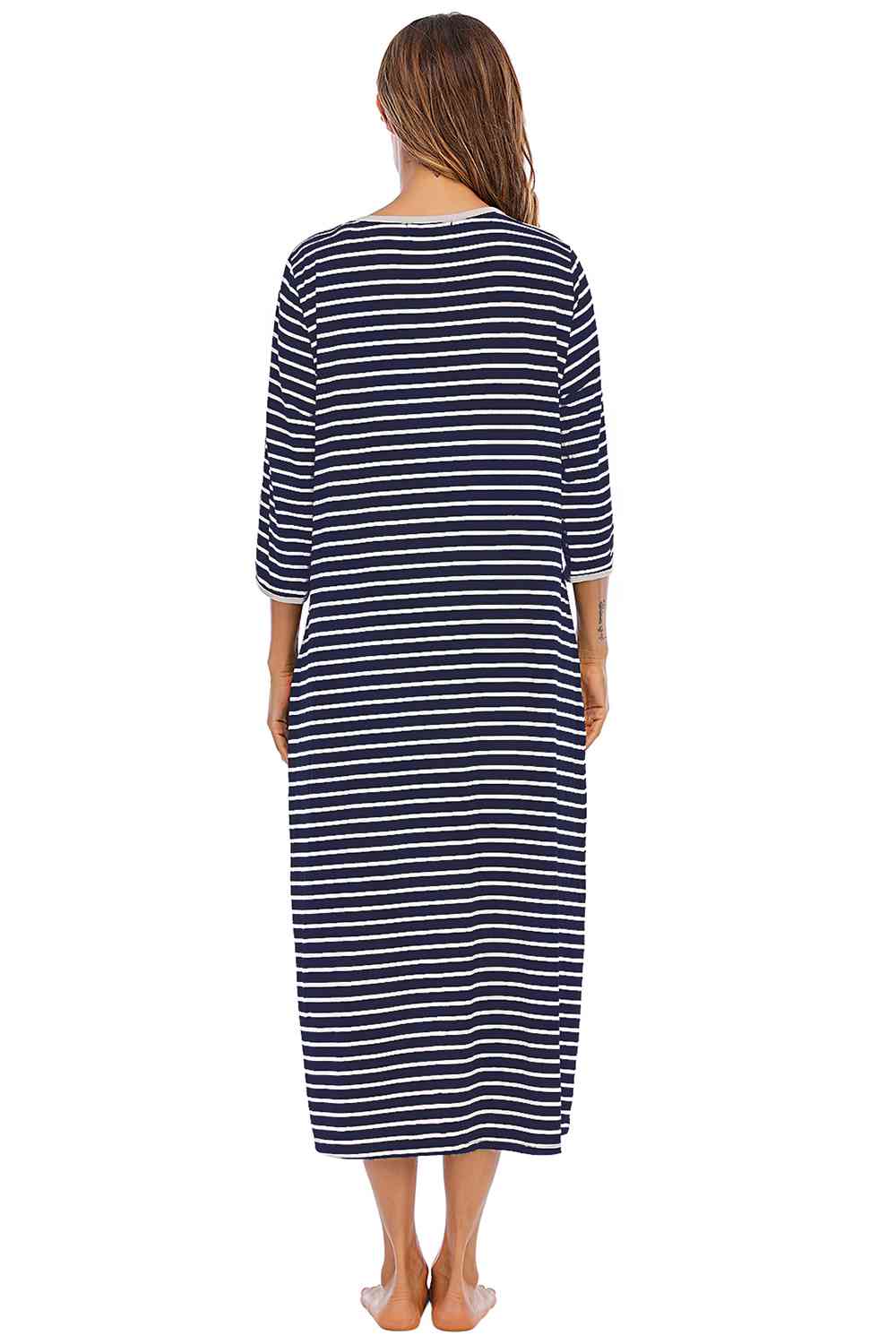 Round Neck Three-Quarter Sleeve Midi Night Dress  Shop One Place