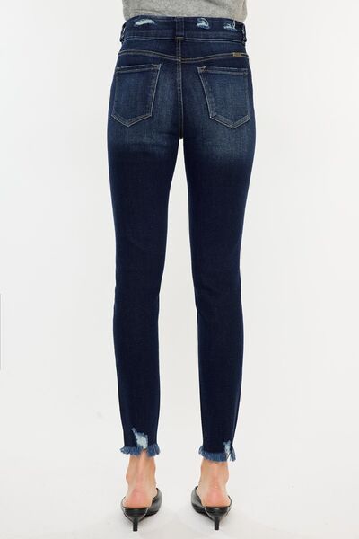 Jeans Kancan de tallas grandes, con efecto bigote de gato, bajo sin rematar y cintura alta