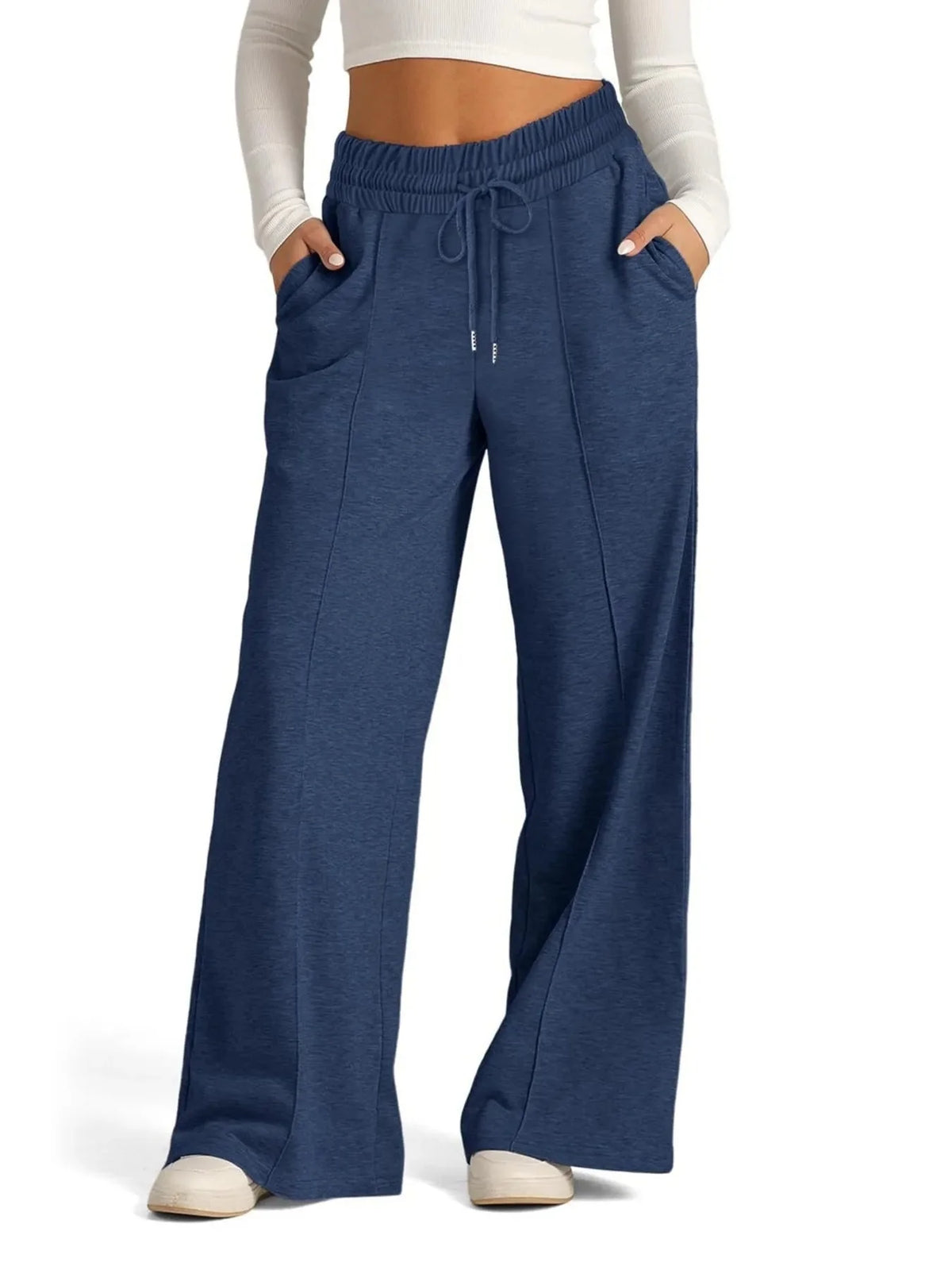 Pantalones de pierna ancha de talla grande, con cordón y ajuste relajado