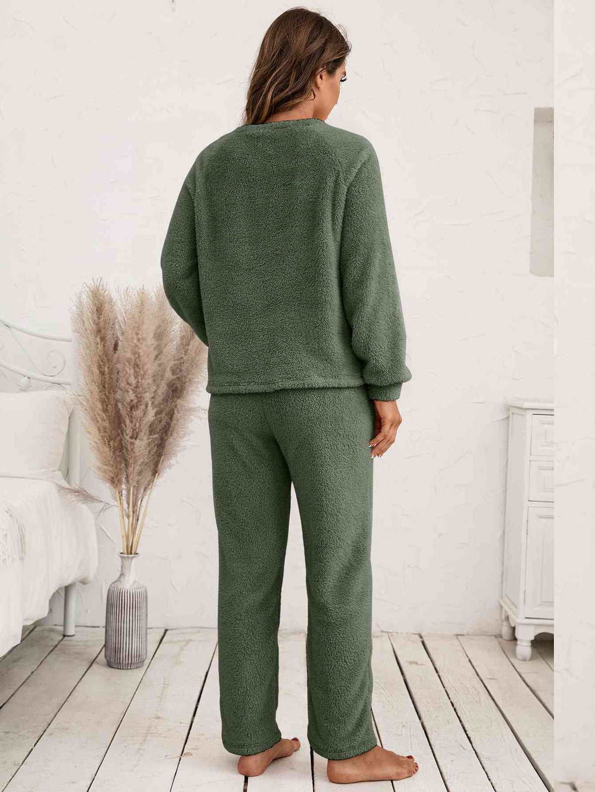 Teddy Long Sleeve Top and Pants Lounge Set  Shop One Place