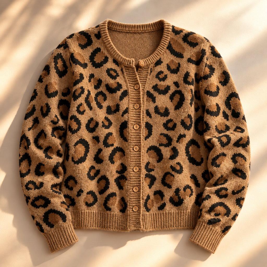 Cárdigan de punto con estampado de leopardo de sabana