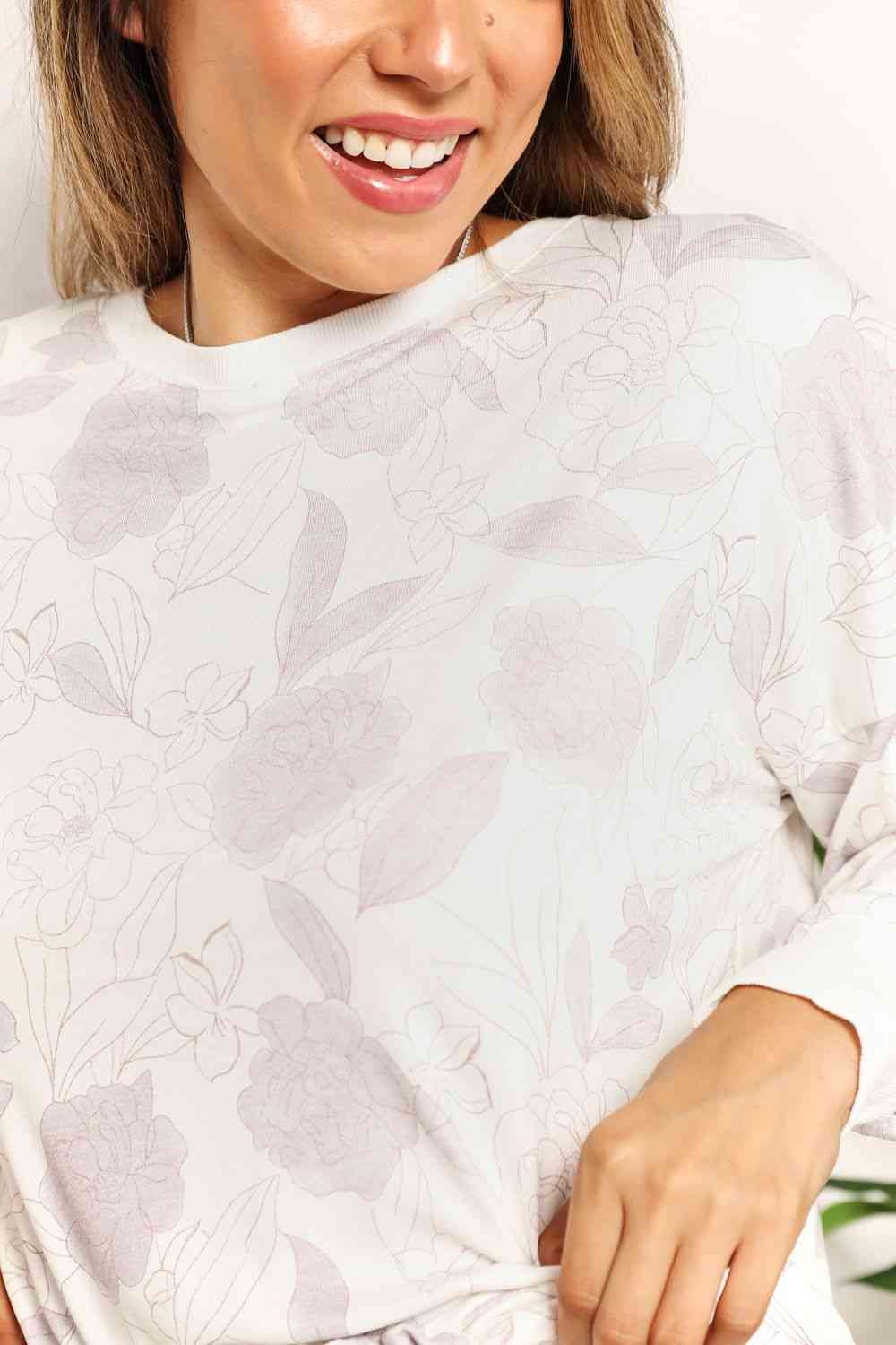 Double Take Floral Long Sleeve Top and Shorts Loungewear Set  Shop One Place