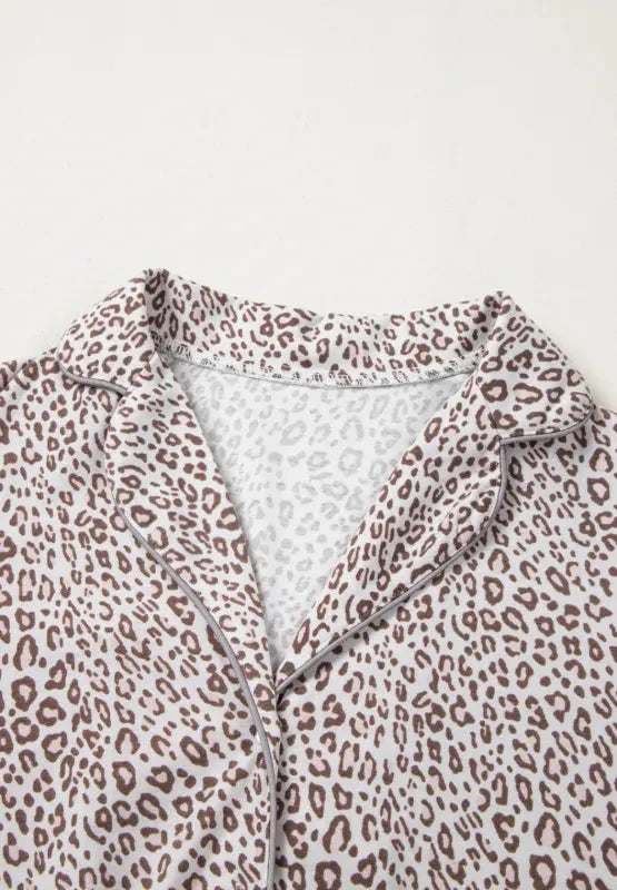 Leopard Button Down Long Sleeve Top and Pants Lounge Set  Shop One Place