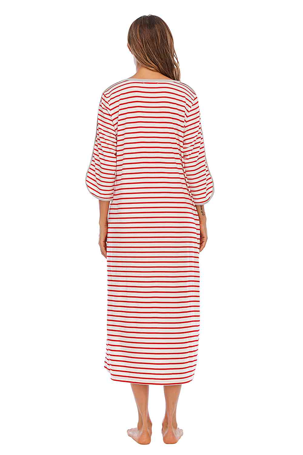 Round Neck Three-Quarter Sleeve Midi Night Dress  Shop One Place