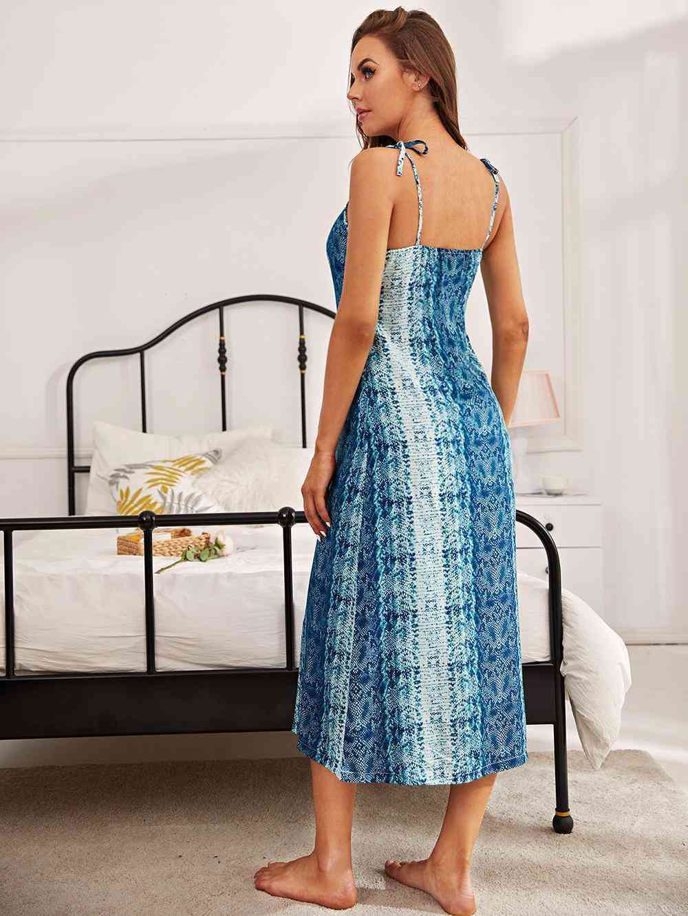 Printed Tie Shoulder Midi Night Dress  Shop One Place
