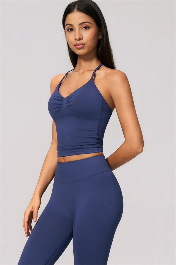 Conjunto de 2 piezas Velvetine: top de tirantes y leggings acampanados