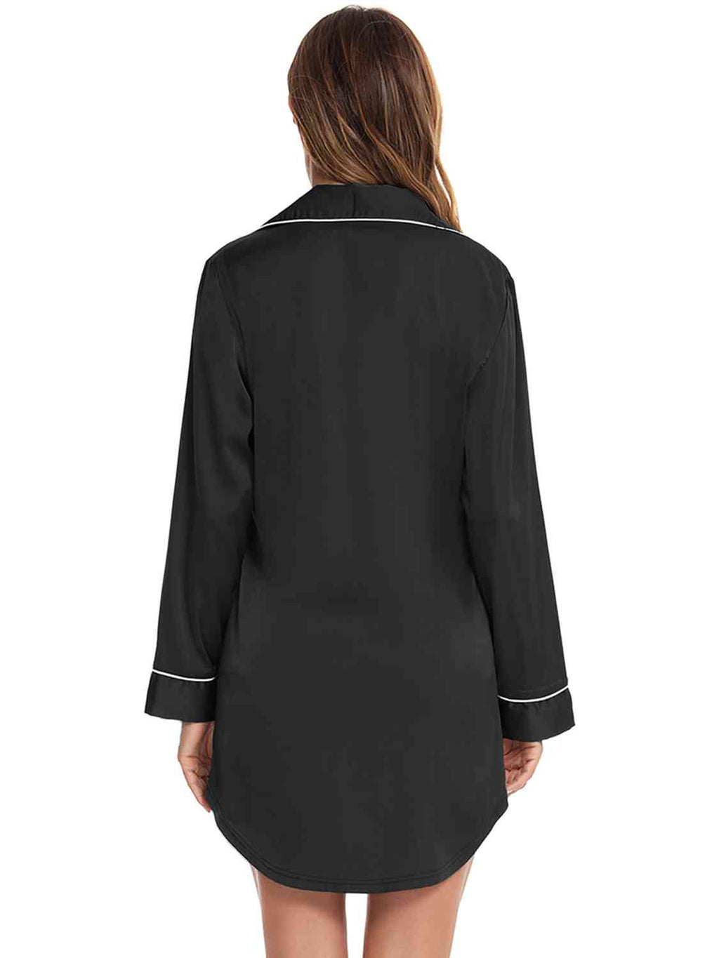 Button Up Lapel Collar Night Dress with Pocket  Shop One Place