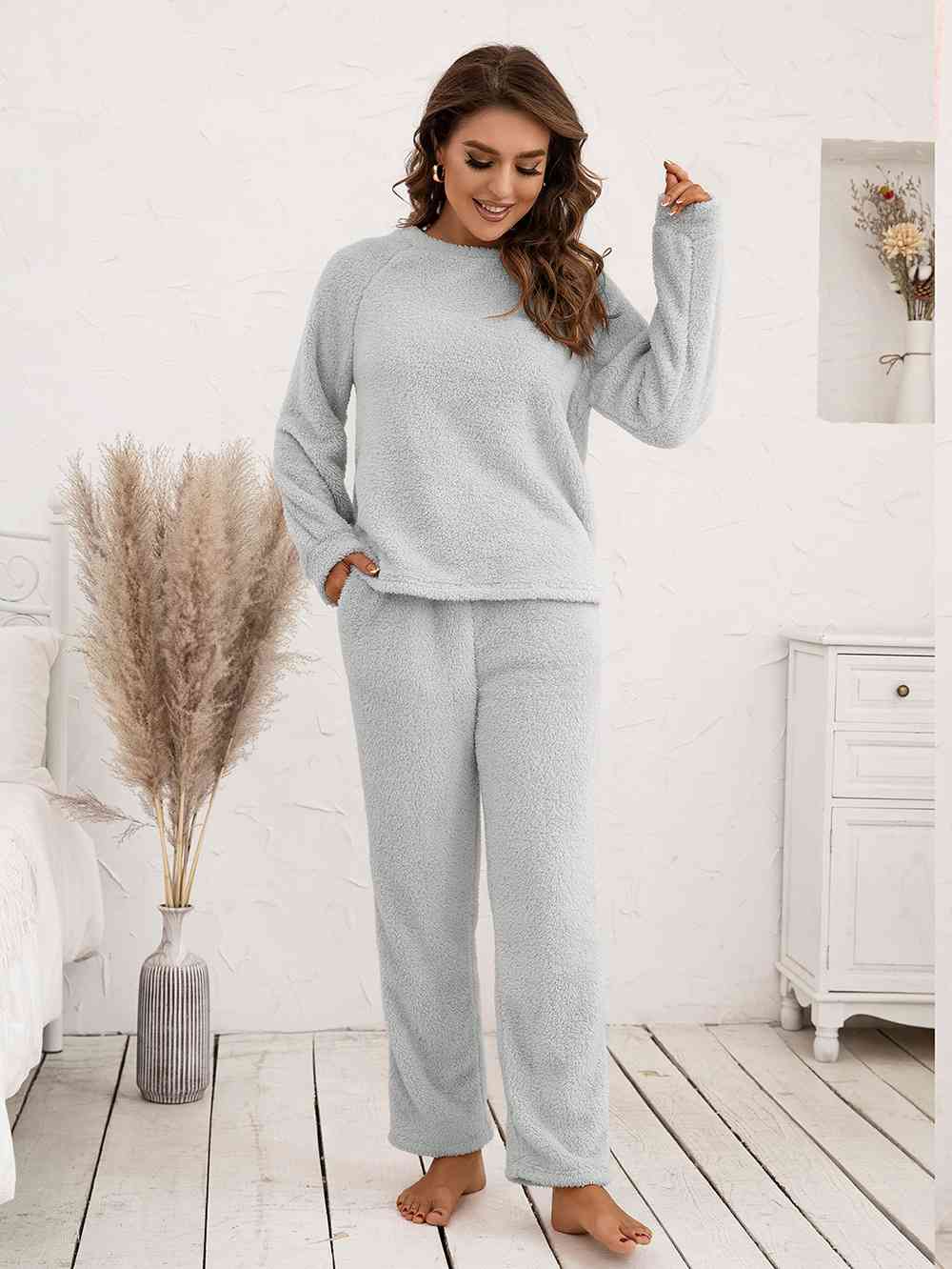Teddy Long Sleeve Top and Pants Lounge Set  Shop One Place