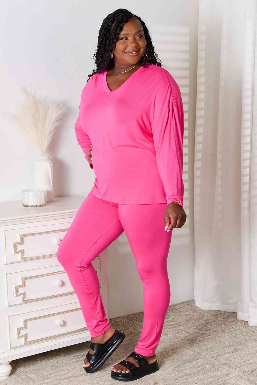 Basic Bae Full Size V-Neck Soft Rayon Long Sleeve Top and Pants Lounge Set  Shop One Place