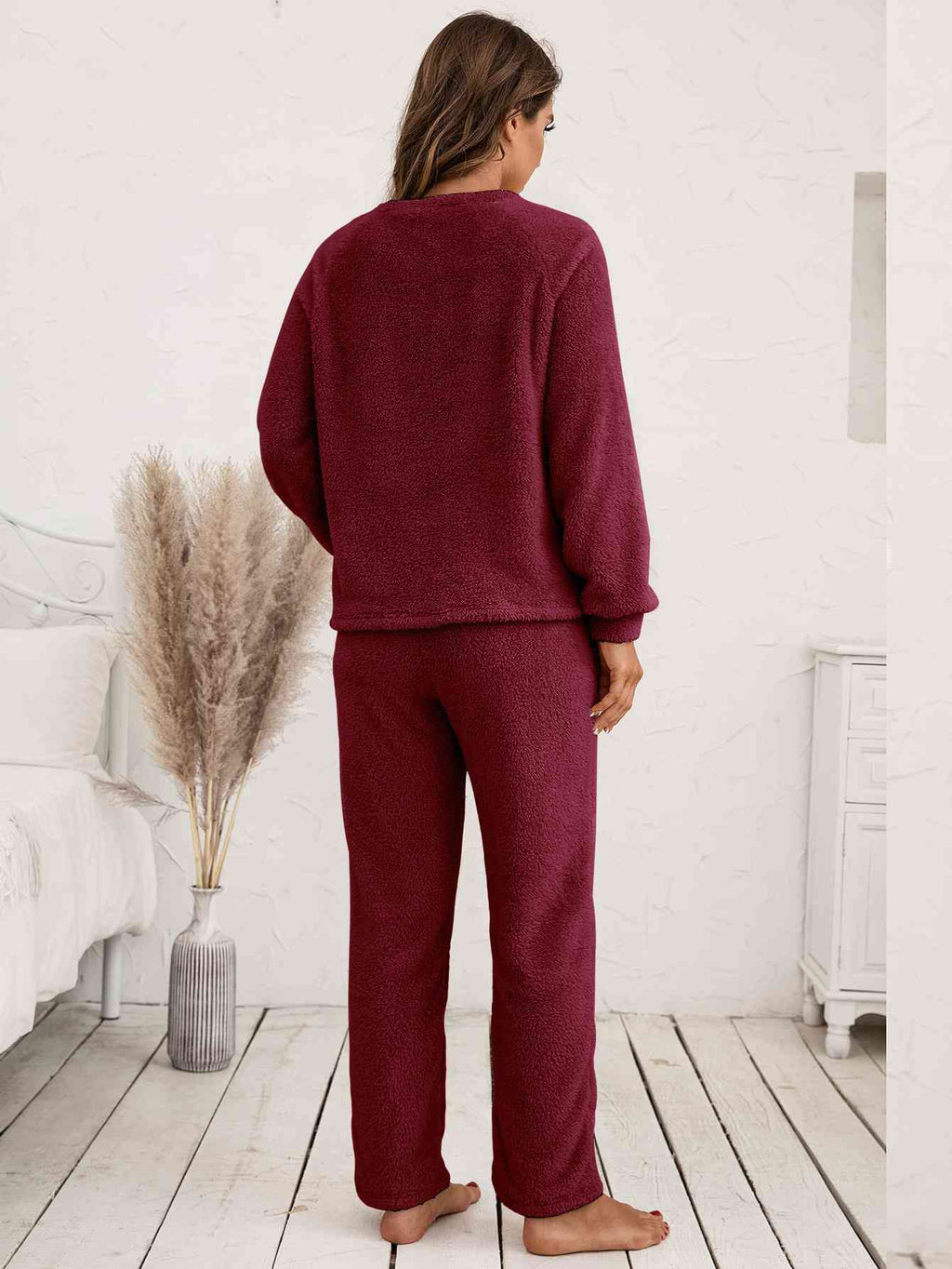 Teddy Long Sleeve Top and Pants Lounge Set  Shop One Place