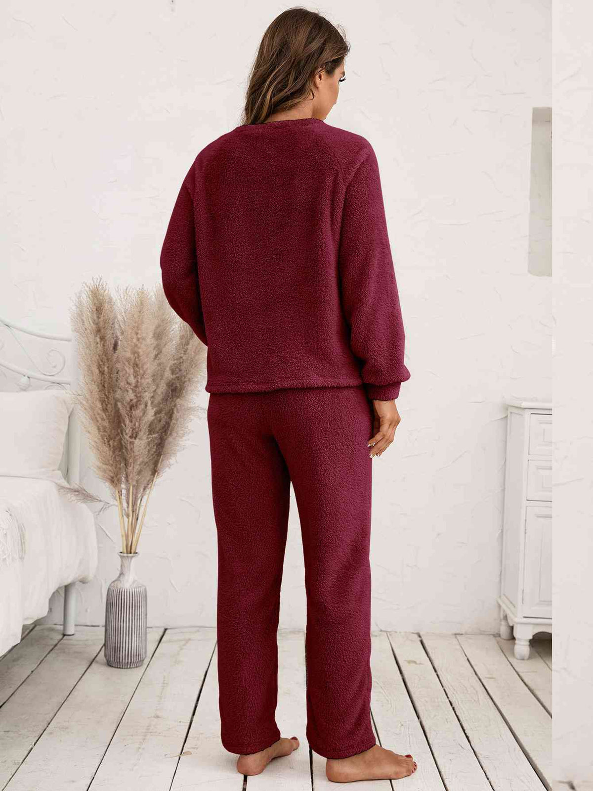 Teddy Long Sleeve Top and Pants Lounge Set  Shop One Place