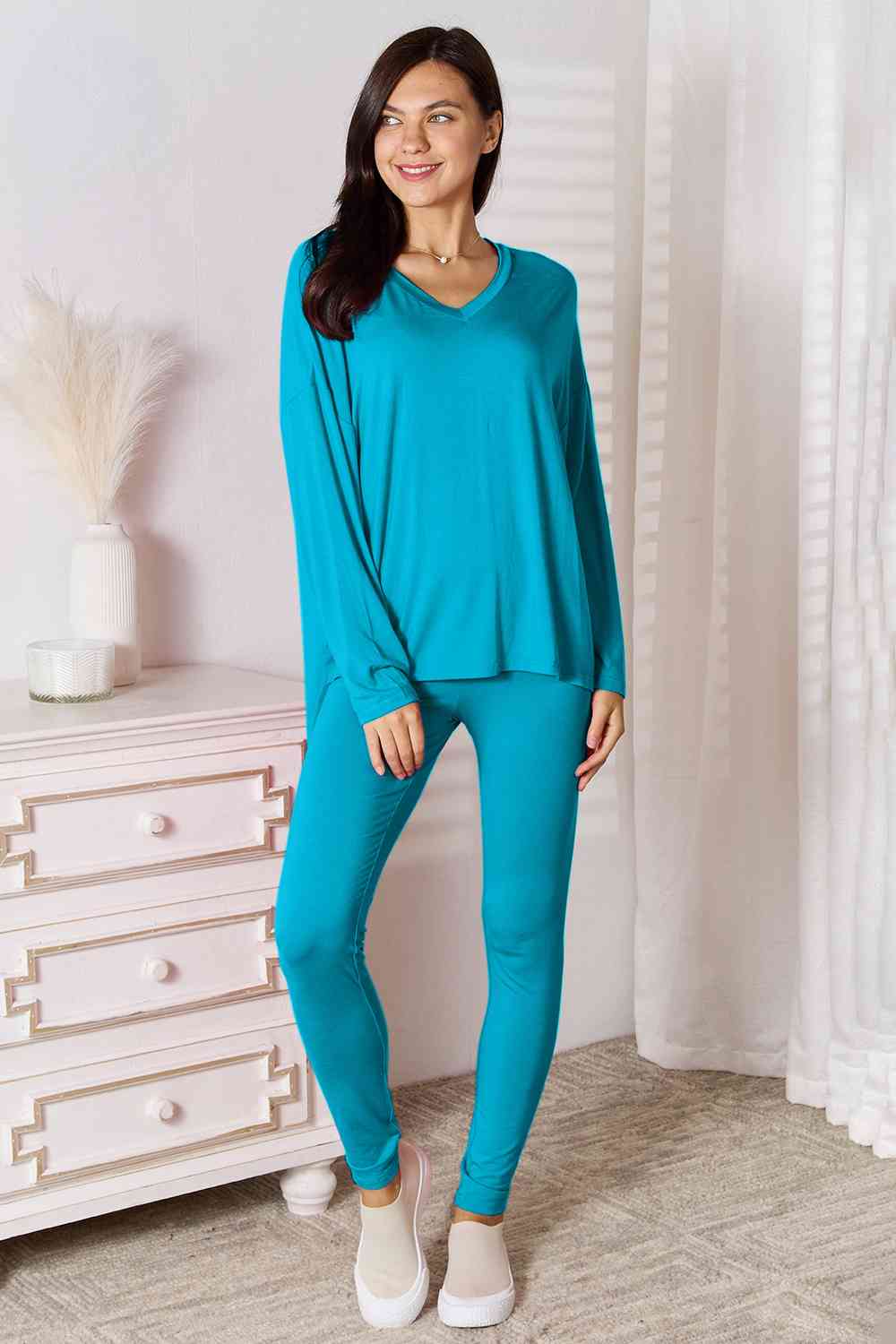 Basic Bae Full Size V-Neck Soft Rayon Long Sleeve Top and Pants Lounge Set  Shop One Place