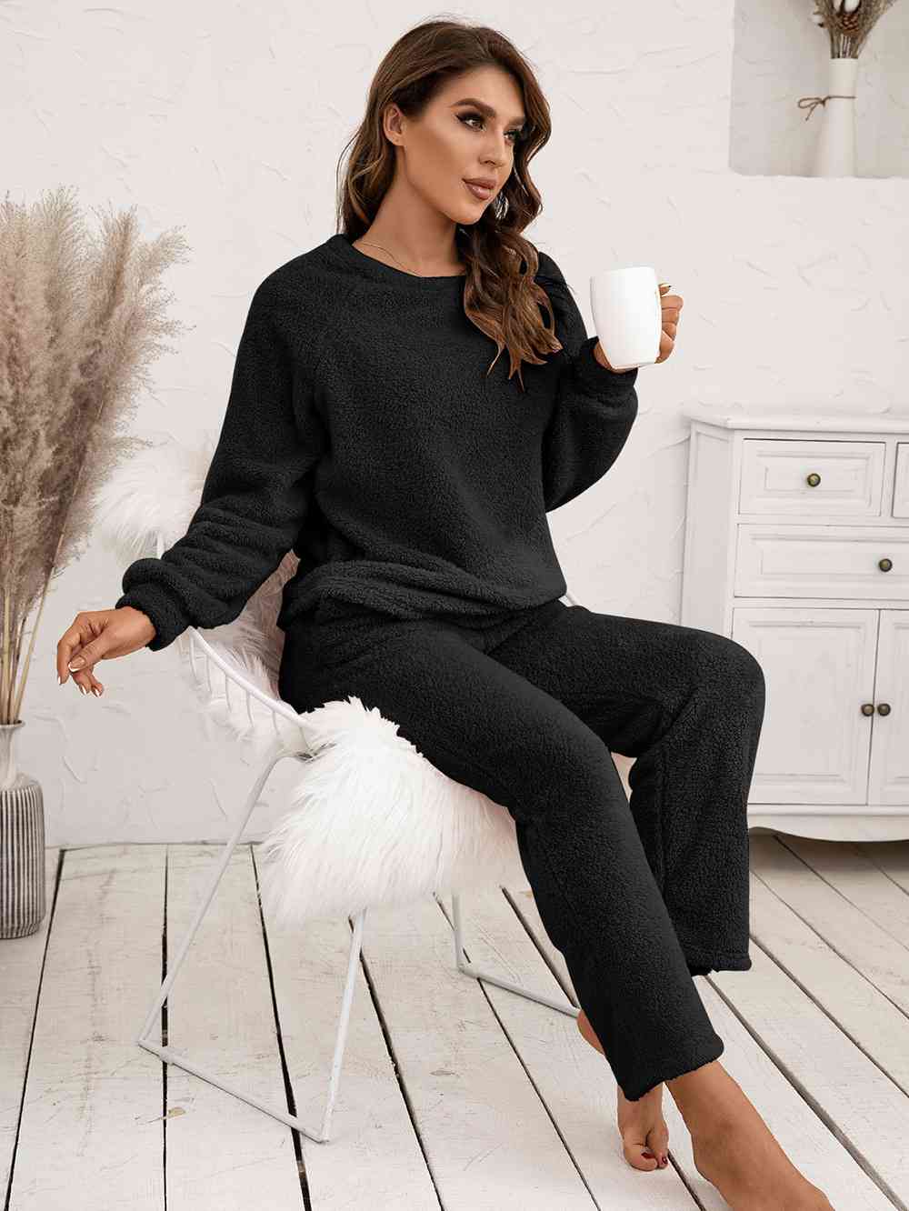 Teddy Long Sleeve Top and Pants Lounge Set  Shop One Place