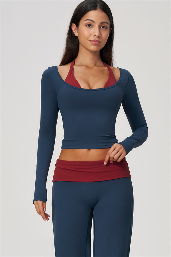 Conjunto de 2 piezas Cascade: camiseta de manga larga y pantalones de pierna recta con bloques de color