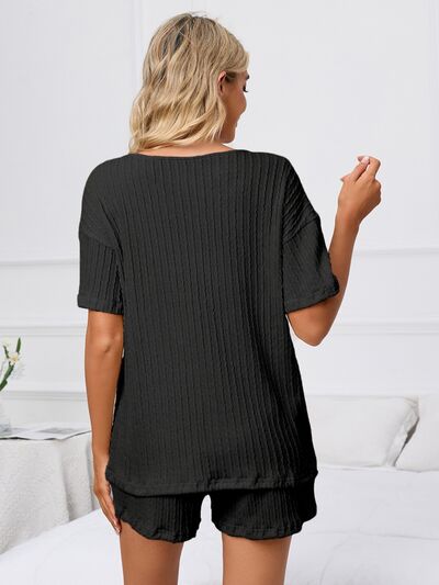 Notched Short Sleeve and Shorts Lounge Set  Shop One Place