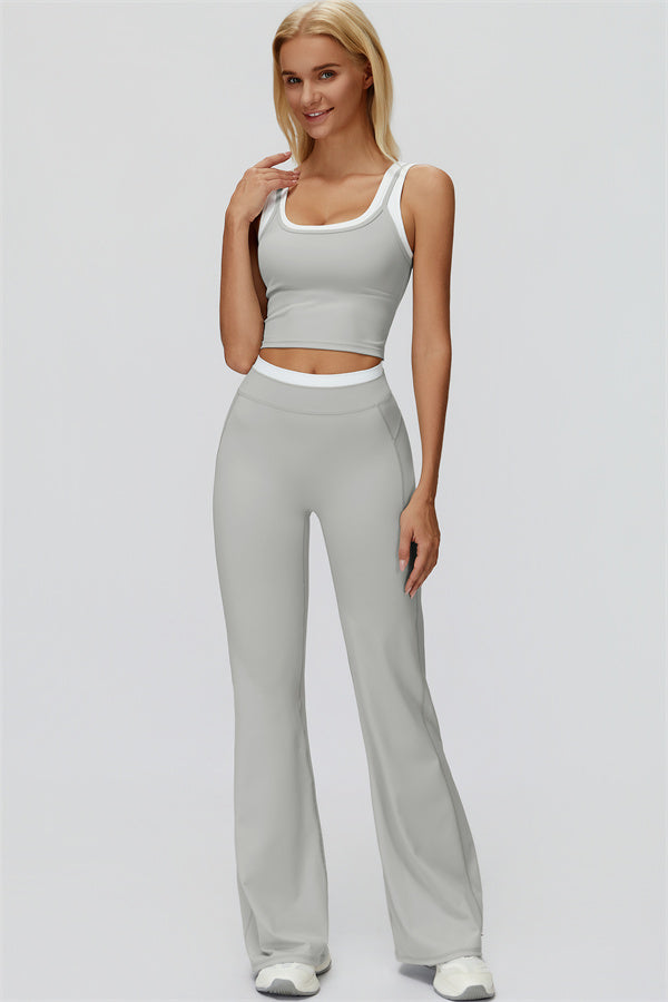 Conjunto de 2 piezas Canyon con top corto de tirantes y leggings acampanados