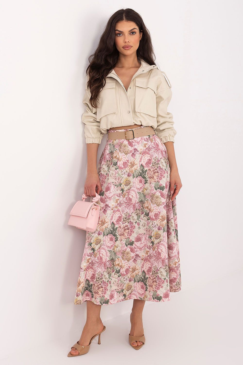 Falda midi de poliéster elástico para mujer