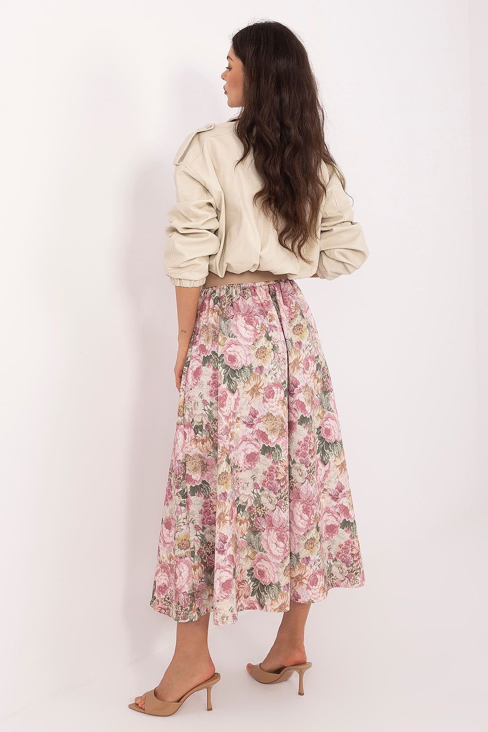 Falda midi de poliéster elástico para mujer