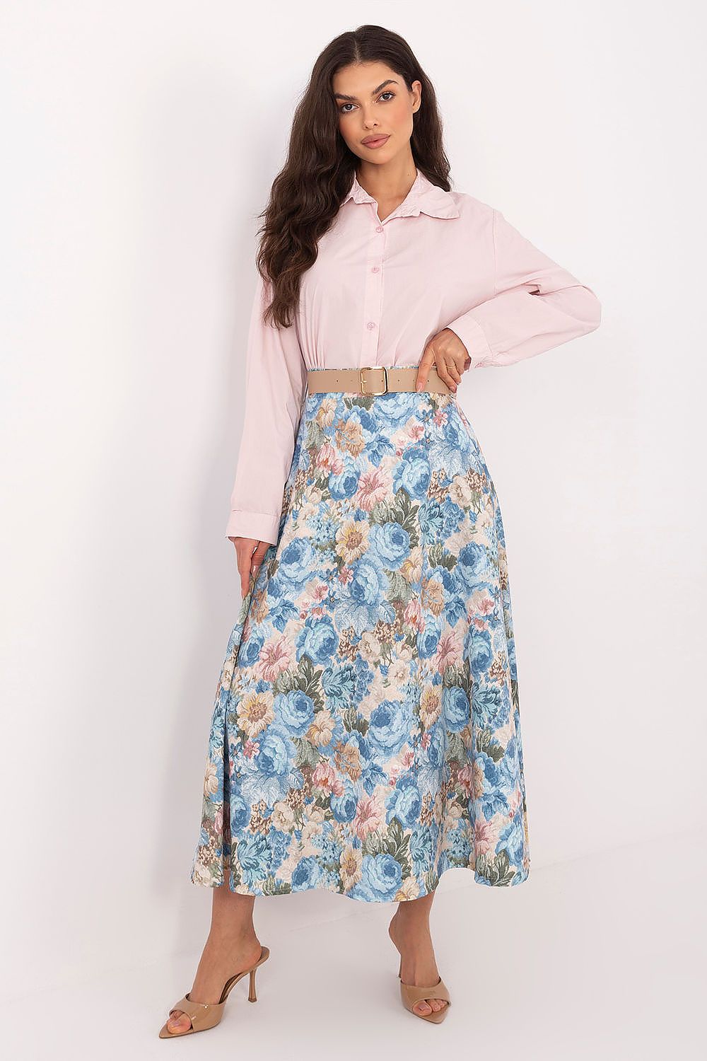 Falda midi de poliéster elástico para mujer