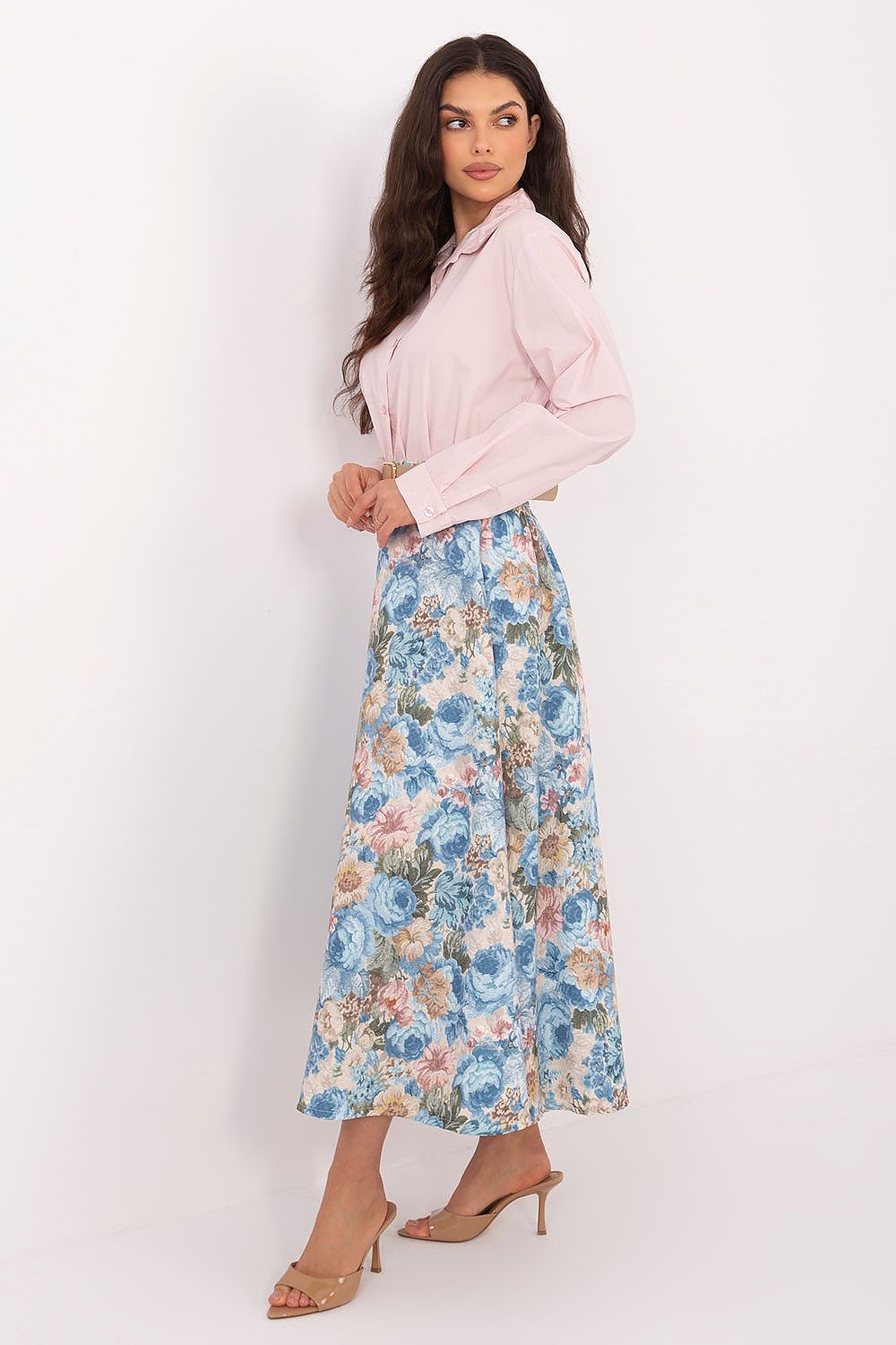 Falda midi de poliéster elástico para mujer