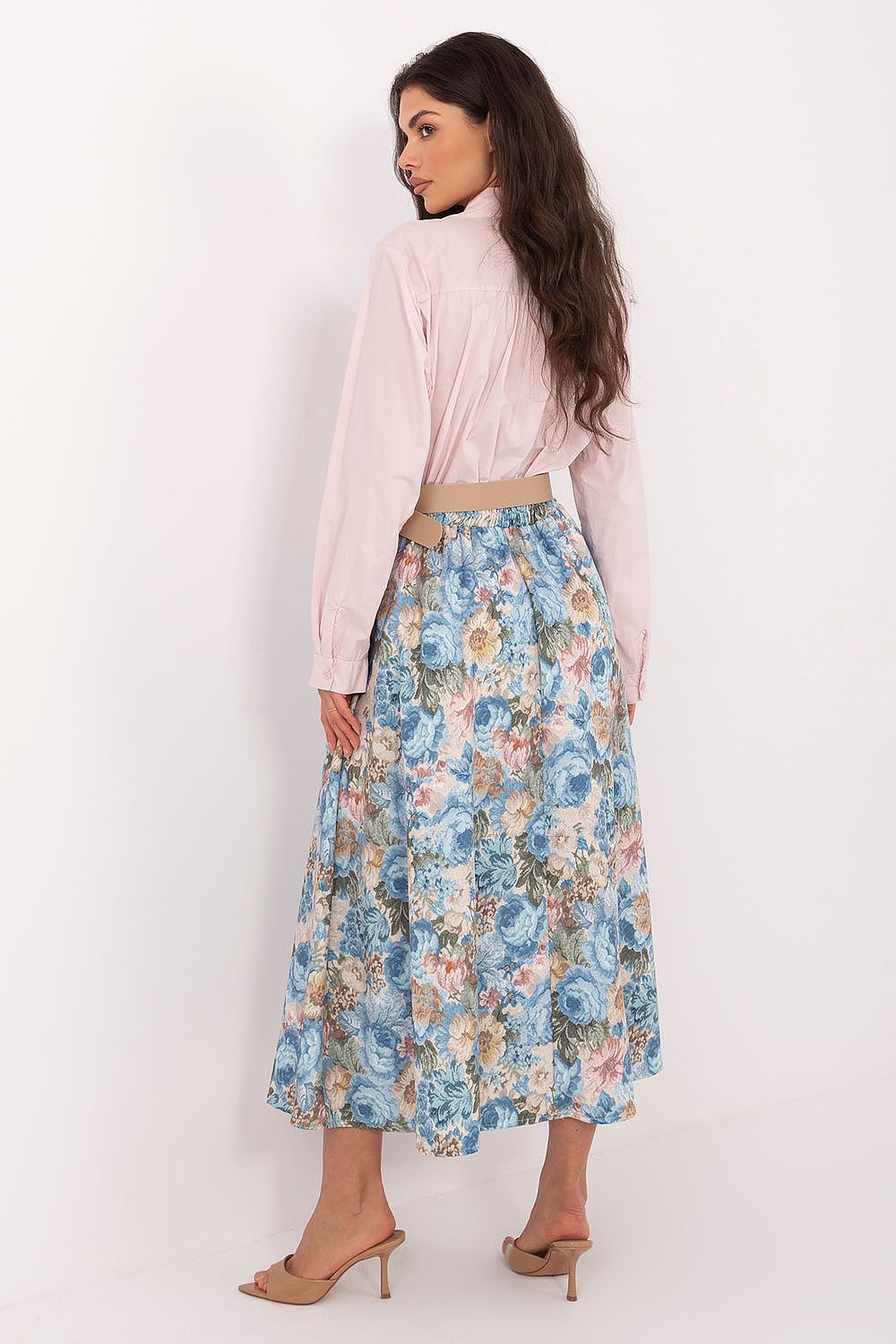 Falda midi de poliéster elástico para mujer