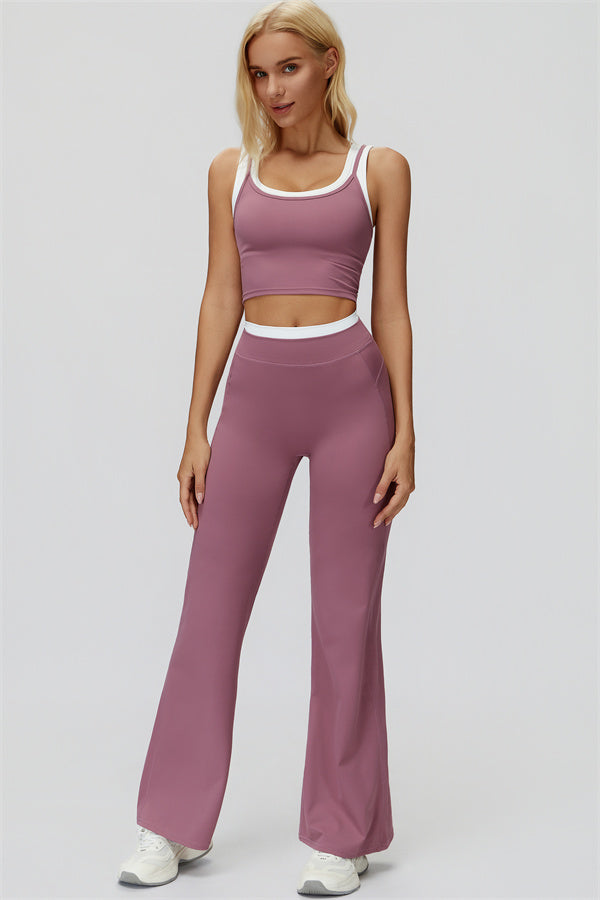 Conjunto de 2 piezas Canyon con top corto de tirantes y leggings acampanados