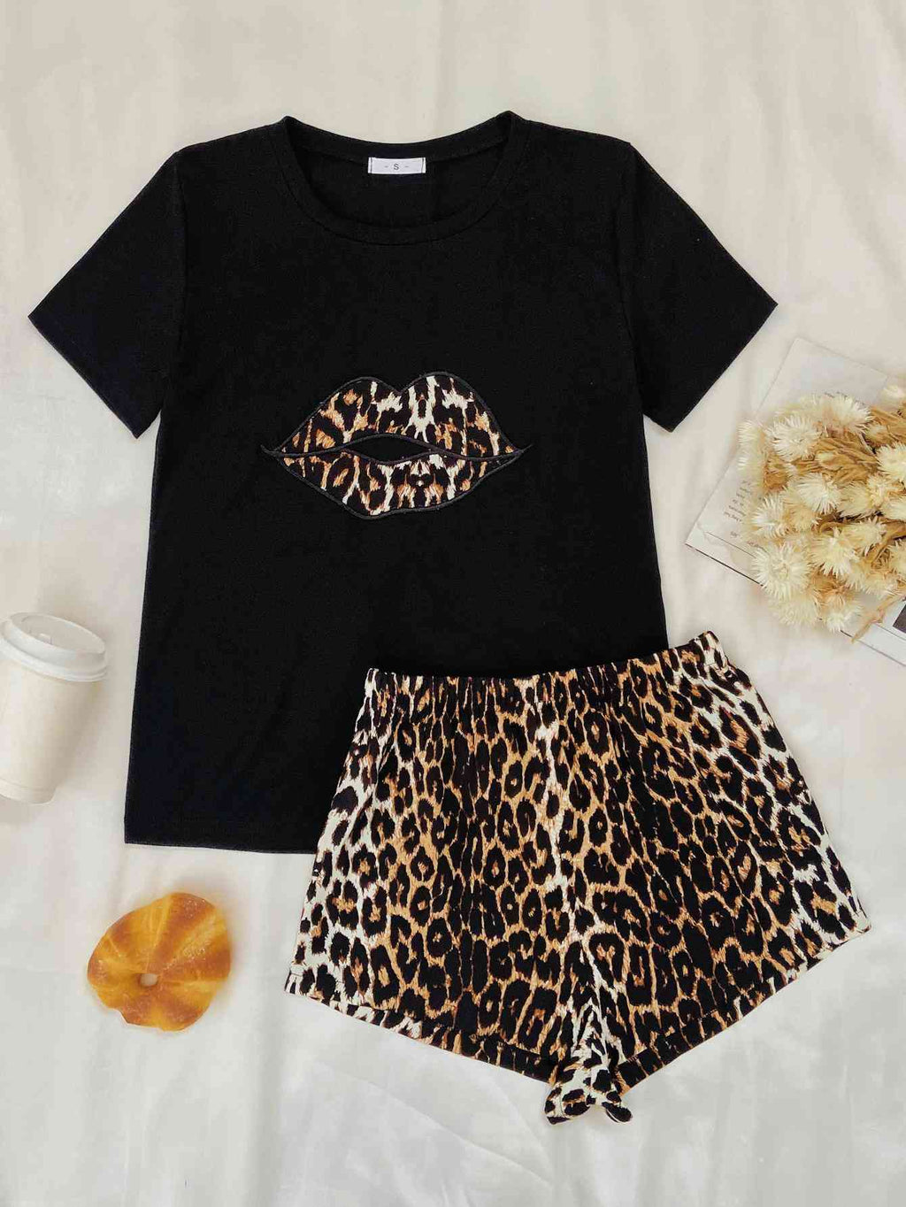 Leopard Lip Graphic Top and Shorts Lounge Set  Shop One Place