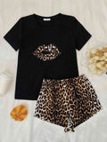 Leopard Lip Graphic Top and Shorts Lounge Set  Shop One Place