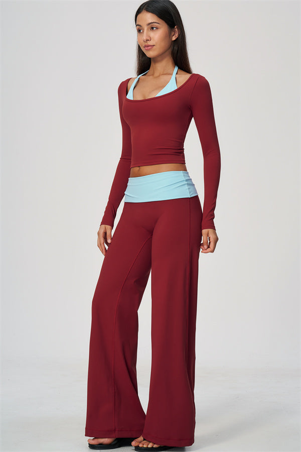 Conjunto de 2 piezas Cascade: camiseta de manga larga y pantalones de pierna recta con bloques de color