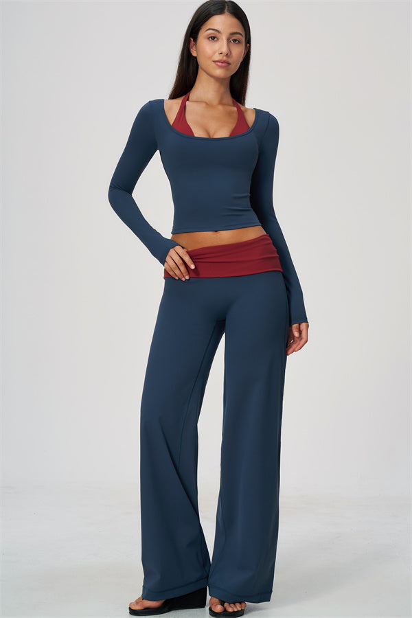 Conjunto de 2 piezas Cascade: camiseta de manga larga y pantalones de pierna recta con bloques de color