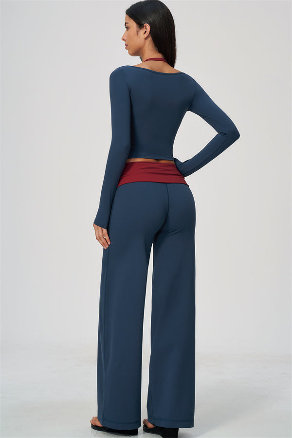 Conjunto de 2 piezas Cascade: camiseta de manga larga y pantalones de pierna recta con bloques de color