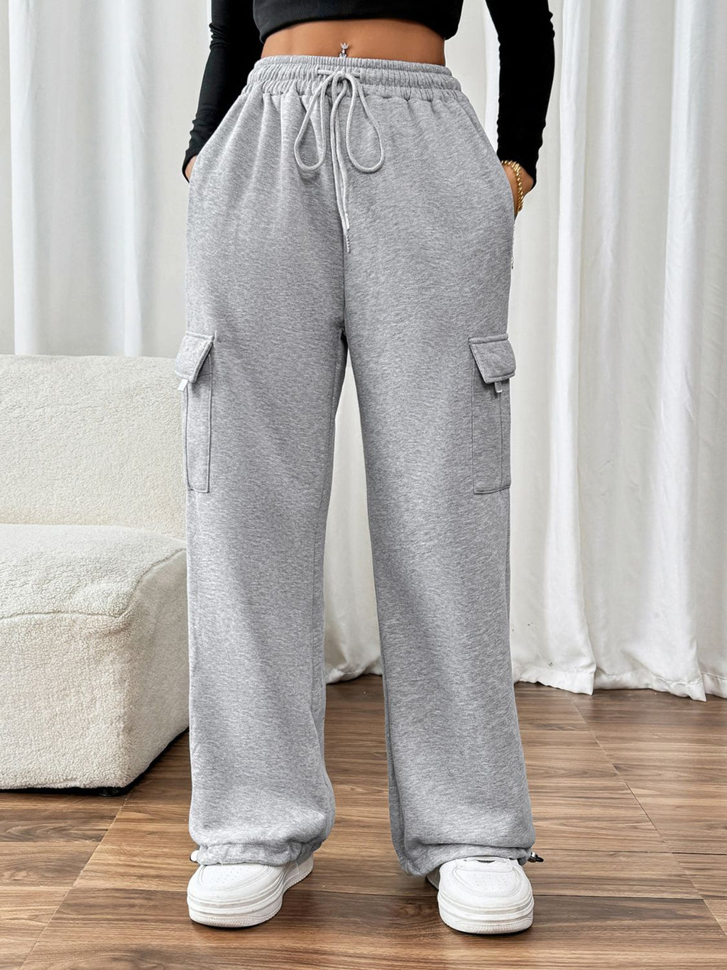 Perfee Pantalones Jogger con Cintura Elástica, Cordón y Bolsillos