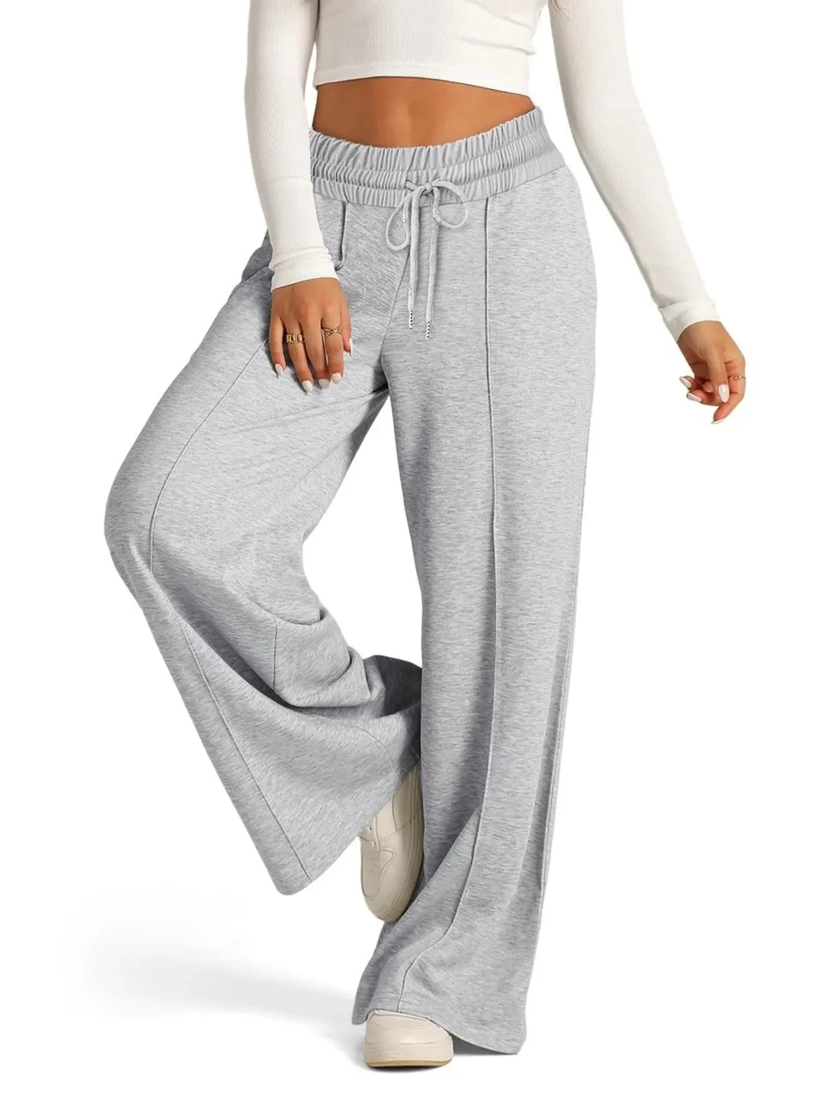 Pantalones de pierna ancha de talla grande, con cordón y ajuste relajado