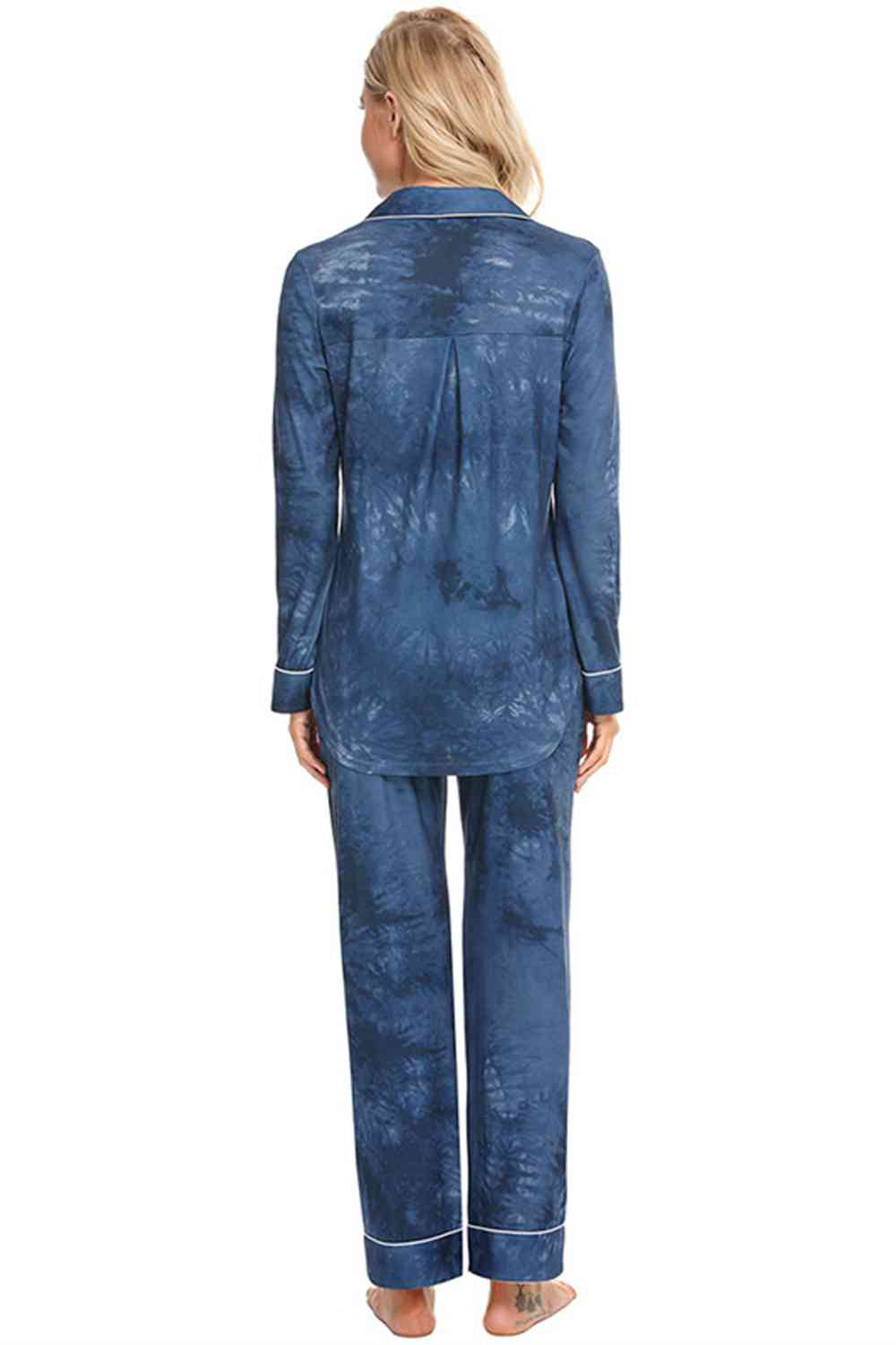 Collared Neck Long Sleeve Loungewear Set with Pockets  Shop One Place