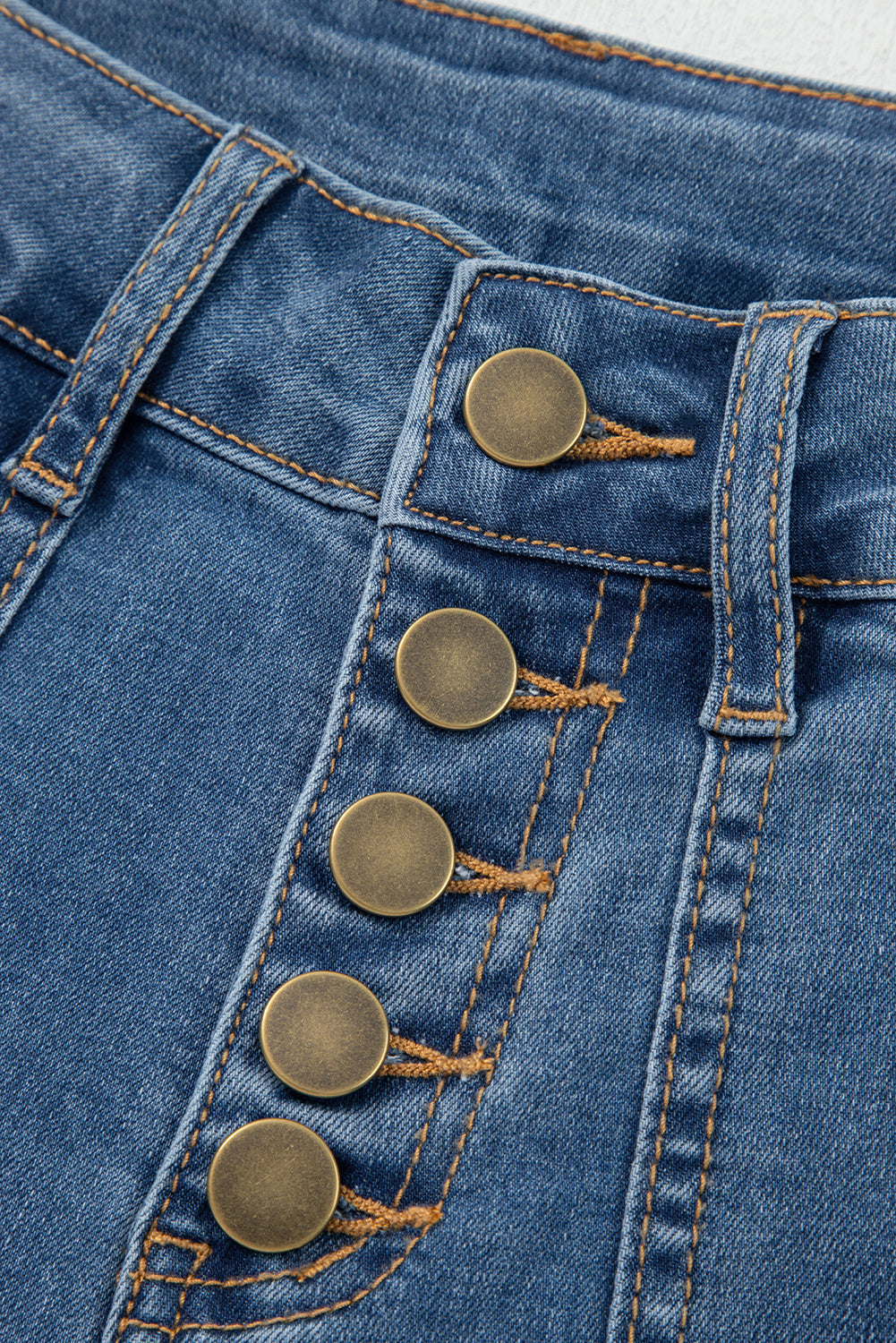 Jeans Ashleigh azules multicolor de cintura alta y pierna ancha con múltiples botones