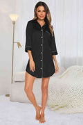 Button Up Collared Neck Night Dress with Pocket  Shop One Place
