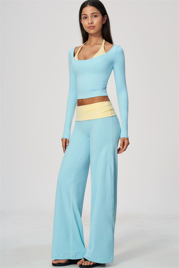 Conjunto de 2 piezas Cascade: camiseta de manga larga y pantalones de pierna recta con bloques de color