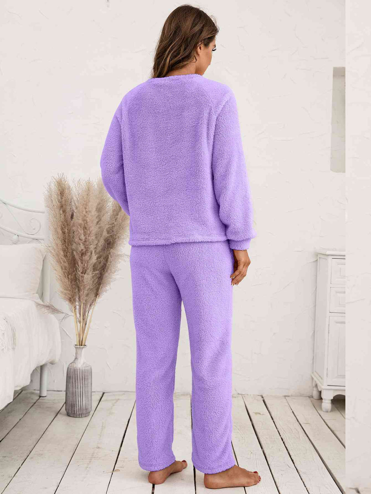 Teddy Long Sleeve Top and Pants Lounge Set  Shop One Place