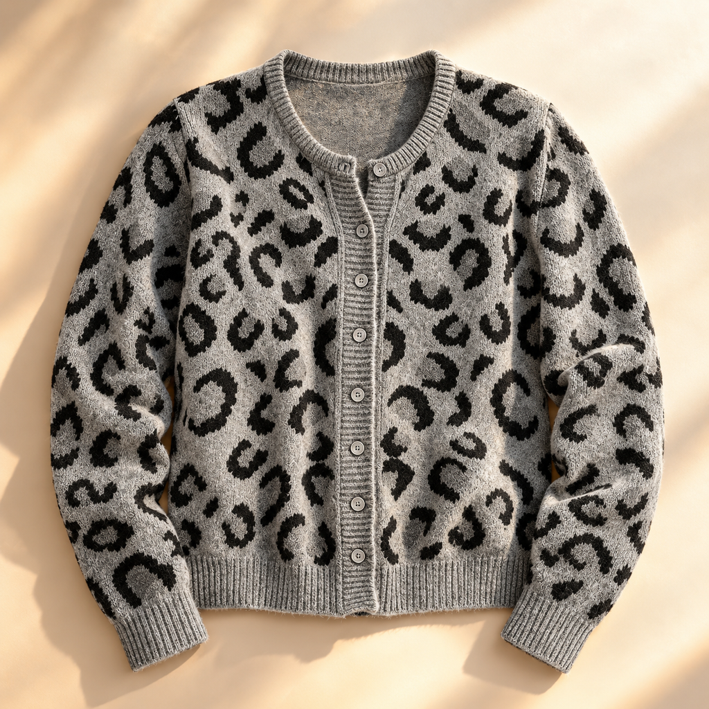 Cárdigan de punto con estampado de leopardo de sabana