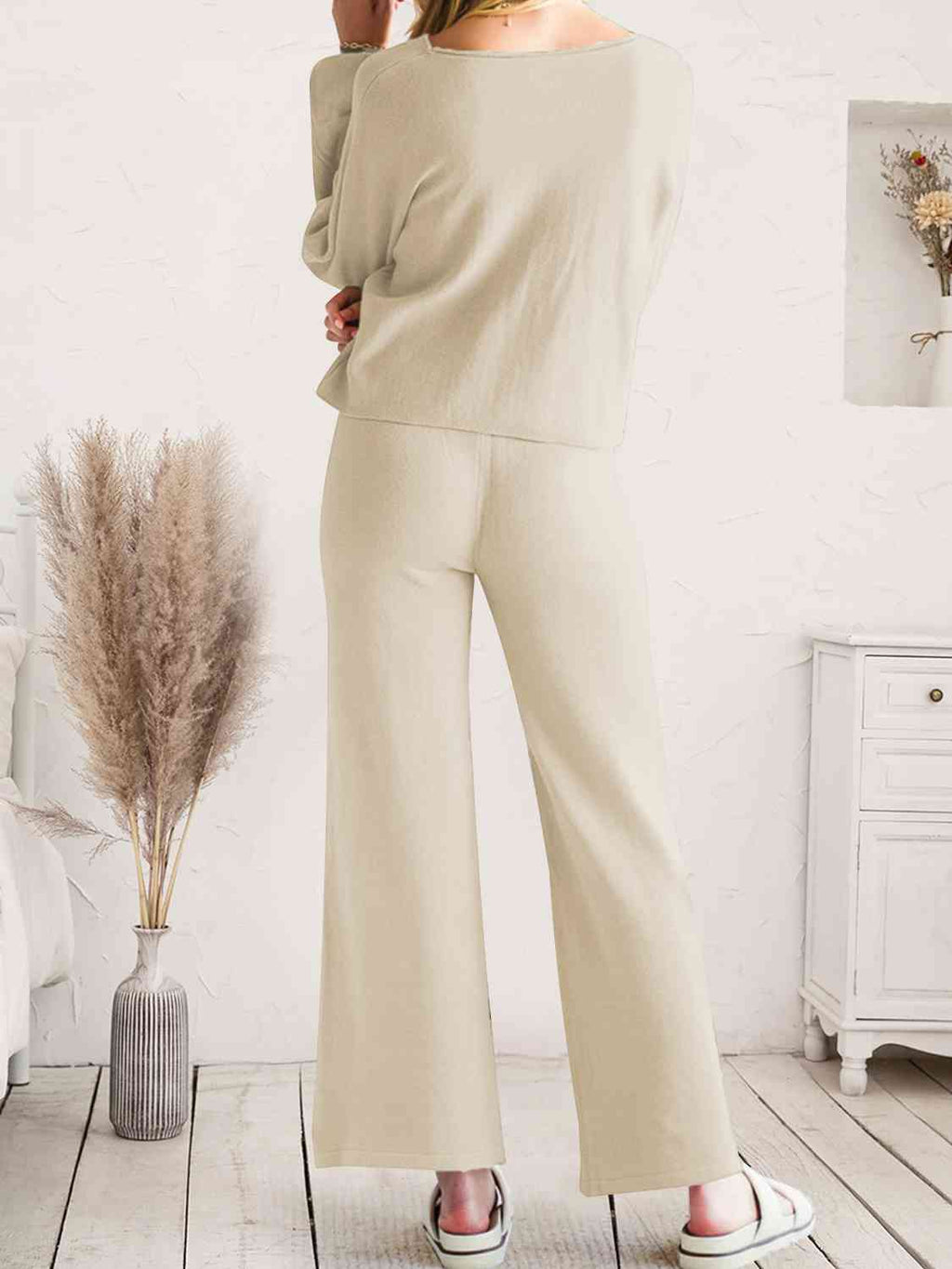 Long Sleeve Lounge Top and Drawstring Pants Set  Shop One Place